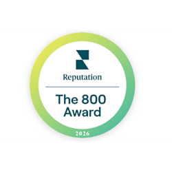 A circular logo with the text "Reputation The 800 Award 2026".